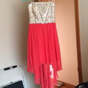 coral high-low dress